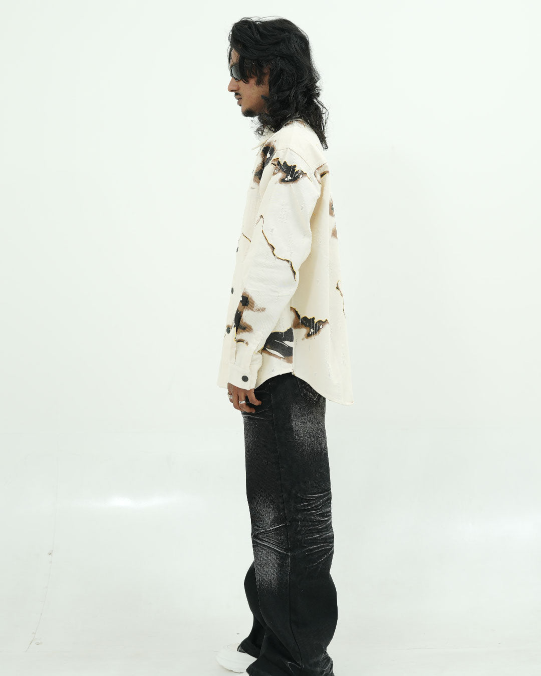 OVERSIZED ABSTRACT PRINT DENIM SHIRT