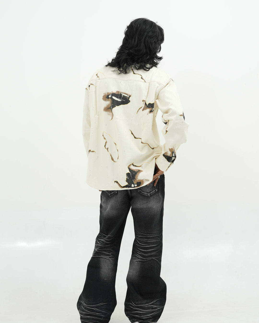 OVERSIZED ABSTRACT PRINT DENIM SHIRT