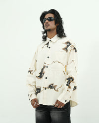 OVERSIZED ABSTRACT PRINT DENIM SHIRT