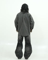 CONTRAST COLLAR BLACK PINSTRIPE FULL SLEEVE SHIRT