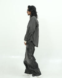 CONTRAST COLLAR BLACK PINSTRIPE FULL SLEEVE SHIRT