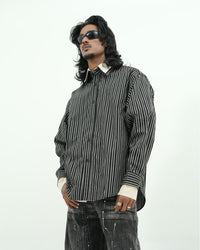 CONTRAST COLLAR BLACK PINSTRIPE FULL SLEEVE SHIRT