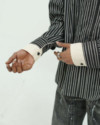CONTRAST COLLAR BLACK PINSTRIPE FULL SLEEVE SHIRT
