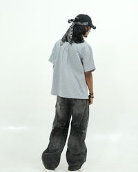 BLUE CHECK UTILITY POCKET OVERSIZED HALF SLEEVE SHIRT