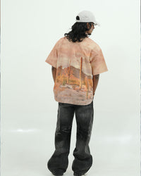 OVERSIZED DESERT LANDSCAPE PRINT HALF SLEEVE SHIRT