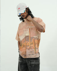 OVERSIZED DESERT LANDSCAPE PRINT HALF SLEEVE SHIRT