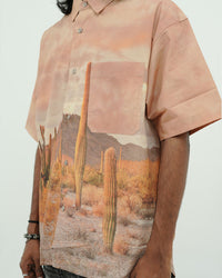 OVERSIZED DESERT LANDSCAPE PRINT HALF SLEEVE SHIRT