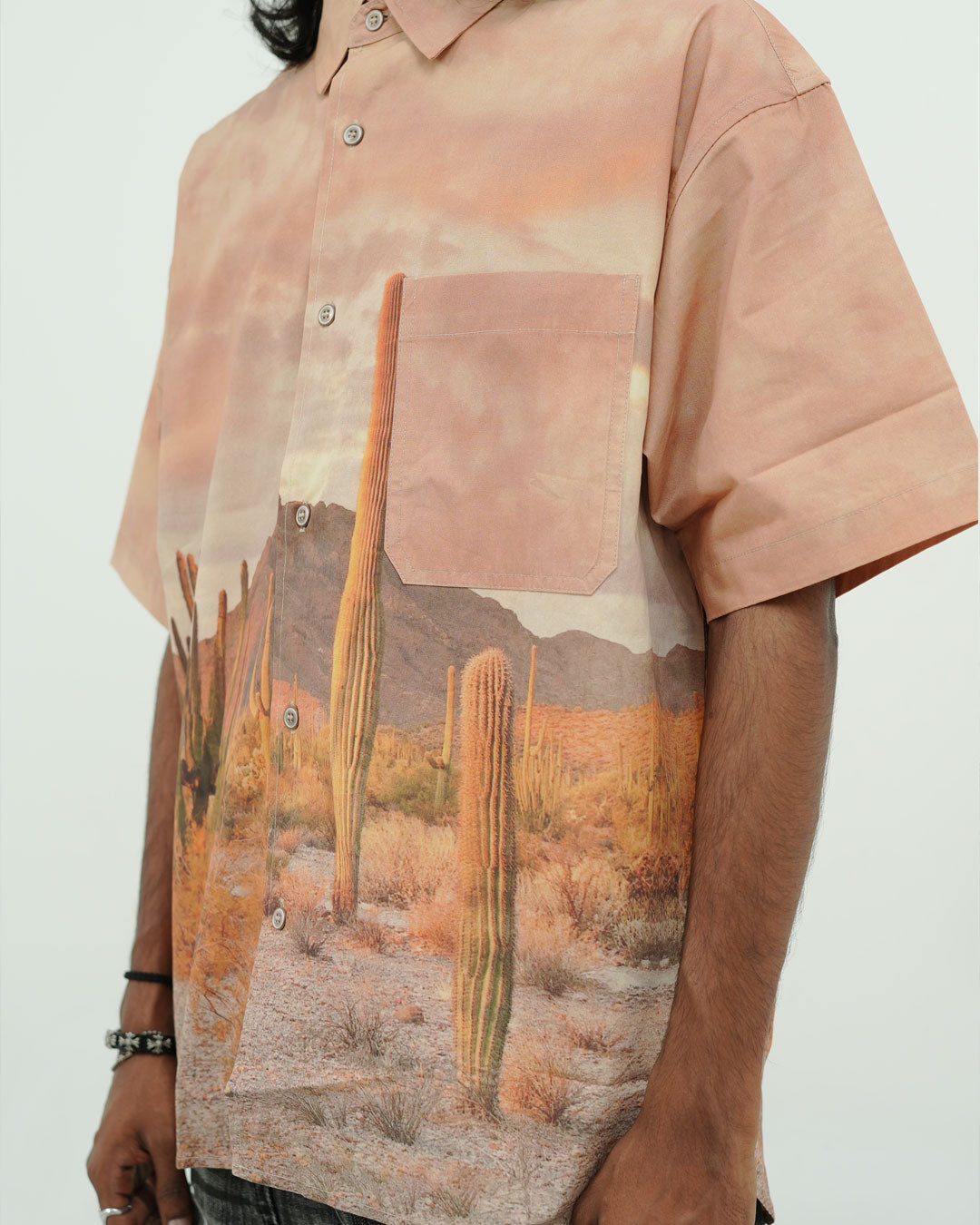 OVERSIZED DESERT LANDSCAPE PRINT HALF SLEEVE SHIRT