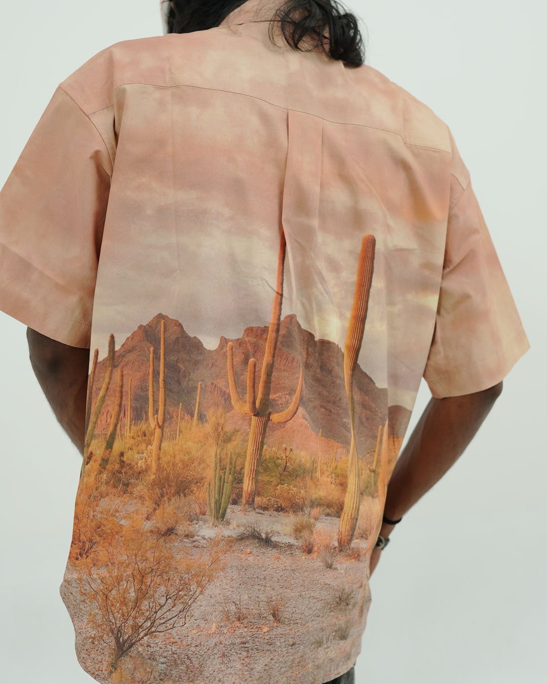OVERSIZED DESERT LANDSCAPE PRINT HALF SLEEVE SHIRT
