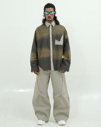 Gradient Check Oversized Patch Pocket Shirt
