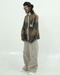 Gradient Check Oversized Patch Pocket Shirt