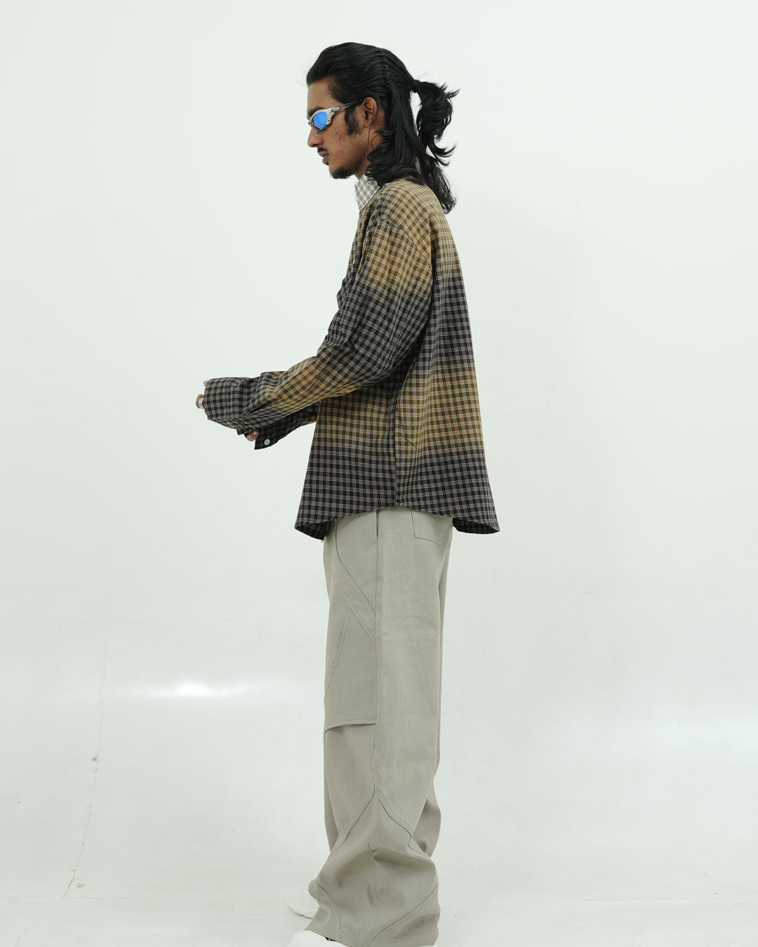 Gradient Check Oversized Patch Pocket Shirt