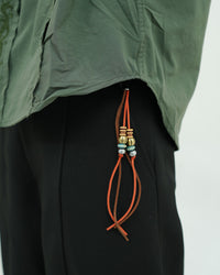 Olive Green Embroidered Short Sleeve Shirt with Bead Detail