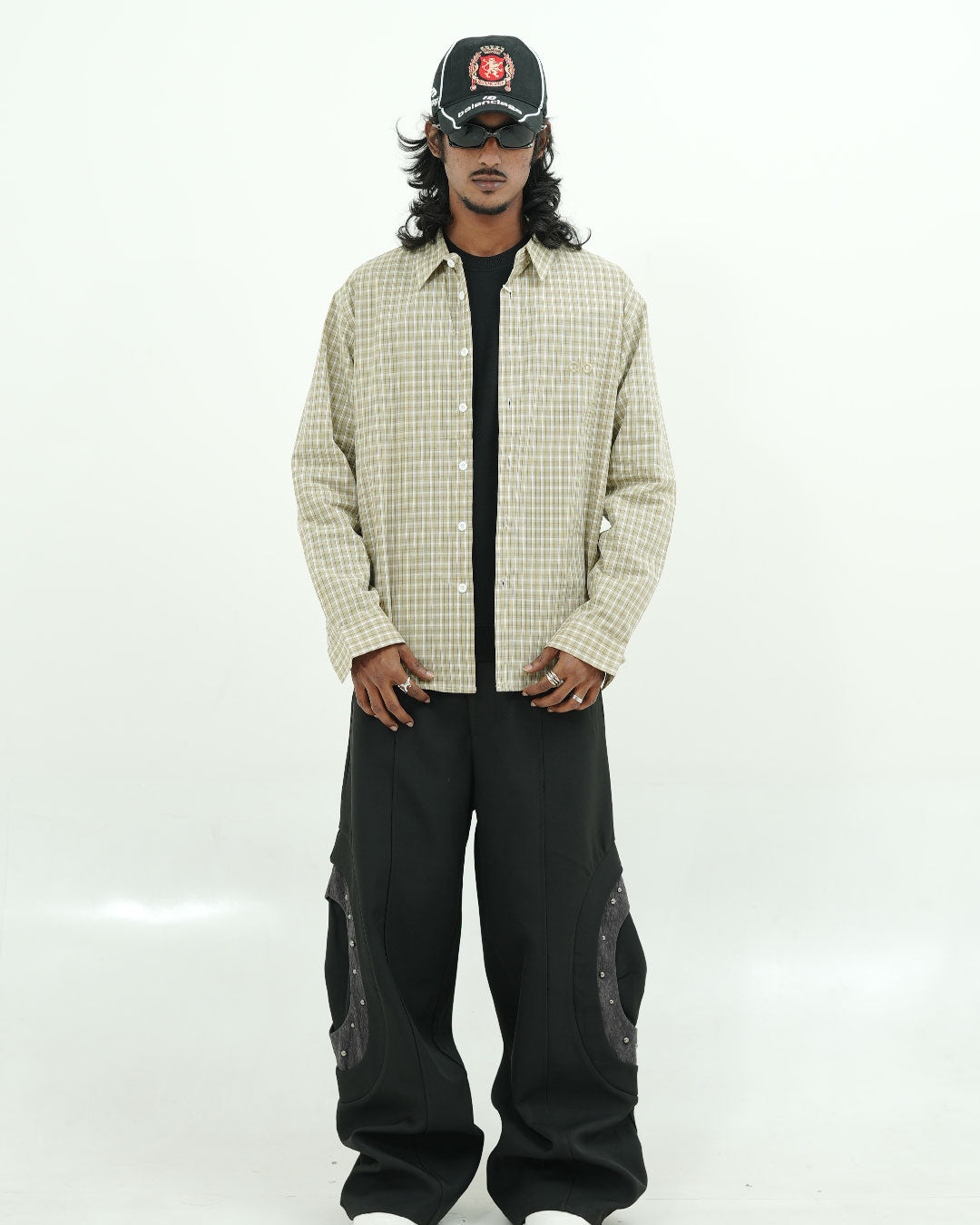 Beige Check Textured Full -Sleeve Shirt
