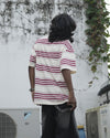 Retro Striped Oversized Tee – Cream & Maroon