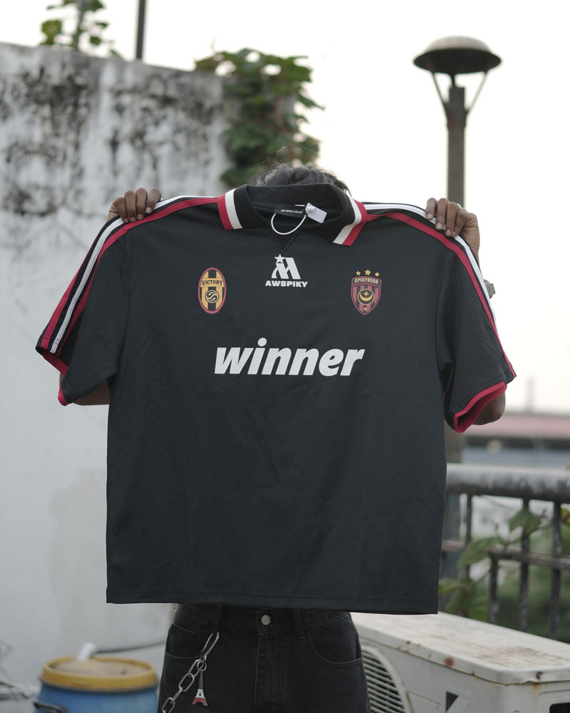 Winner" Retro Football Jersey Tee – Black Edition