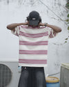 Retro Striped Oversized Tee – Cream & Maroon