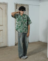 Abstract Spiral Print Green Oversized Shirt