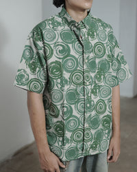 Abstract Spiral Print Green Oversized Shirt