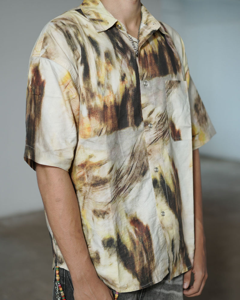 Earth Tone Abstract Print Oversized Shirt