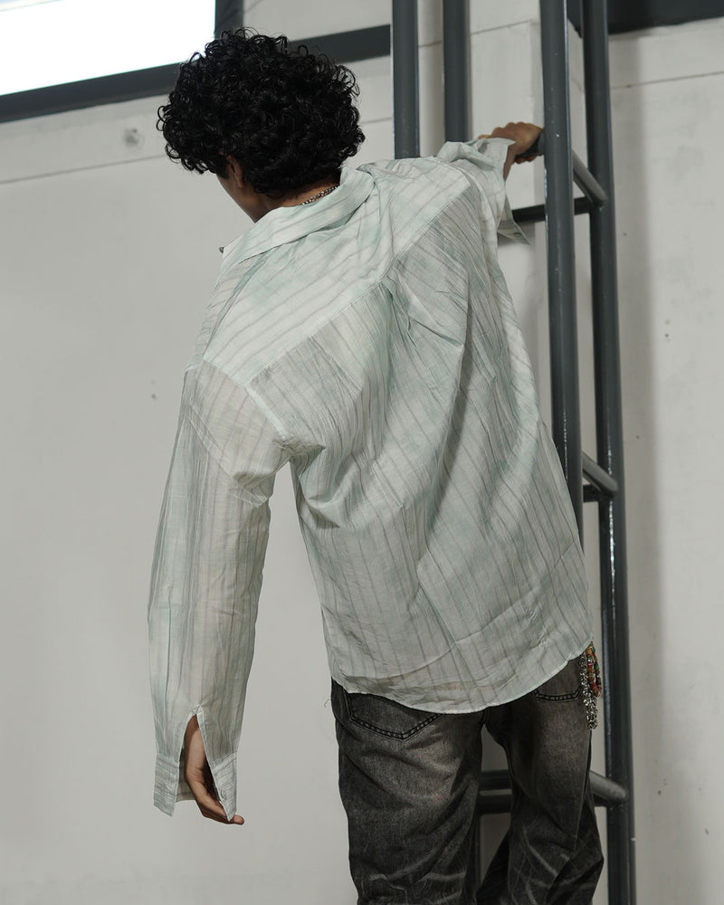 Oversized Sheer Striped Shirt in Mint Green