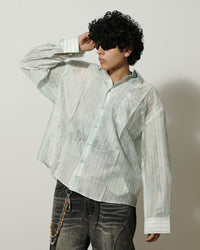 Oversized Sheer Striped Shirt in Mint Green