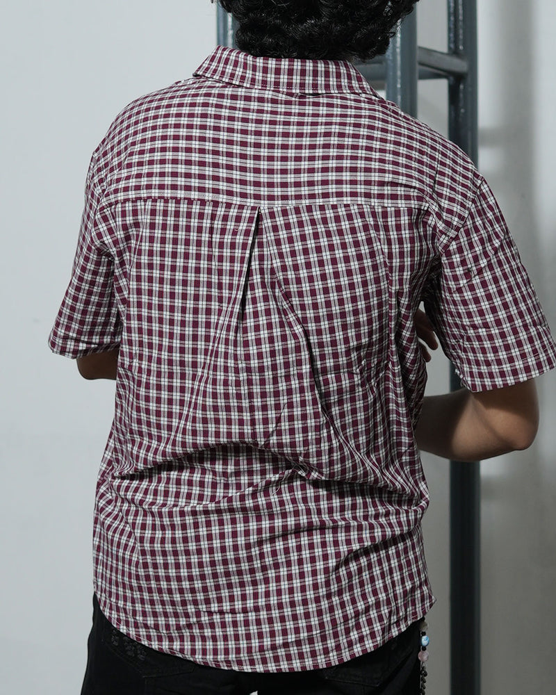 Men’s Maroon Checkered Short Sleeve Shirt