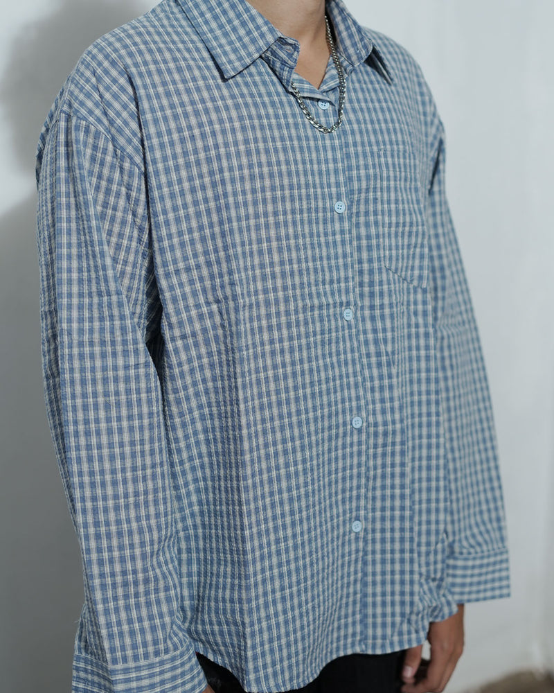 Relaxed Fit Blue Checkered Shirt