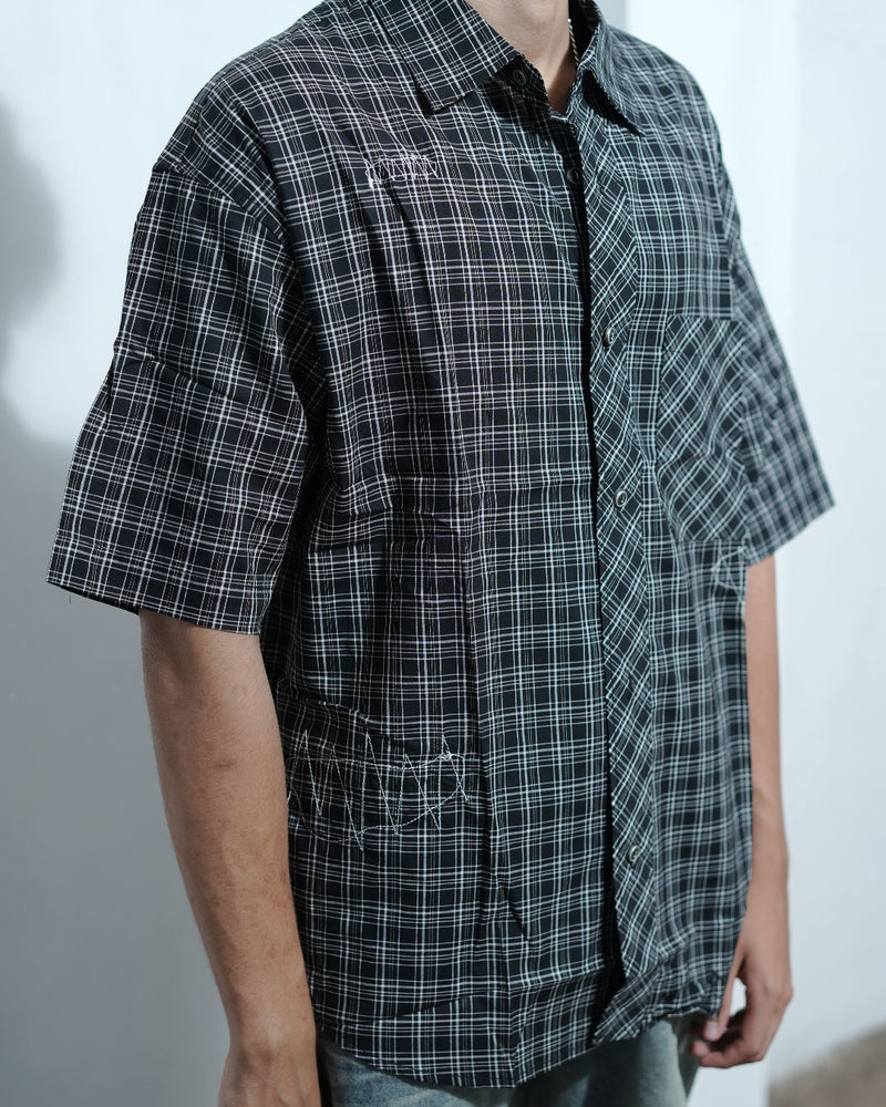 Distorted Grid Short Sleeve Shirt – Black & White