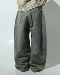 Relaxed Fit Vintage Wash Wide-Leg Denim Pants