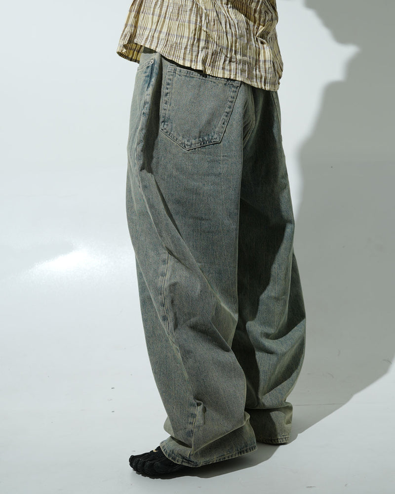 Relaxed Fit Vintage Wash Wide-Leg Denim Pants