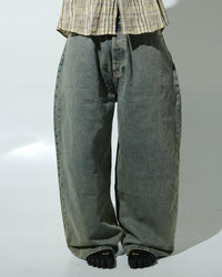 Relaxed Fit Vintage Wash Wide-Leg Denim Pants
