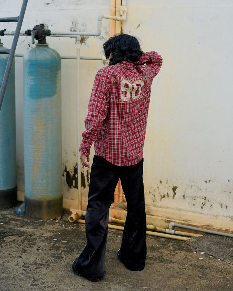 Red Checkered Shirt with "96" Back Print – Grunge Streetwear Fit